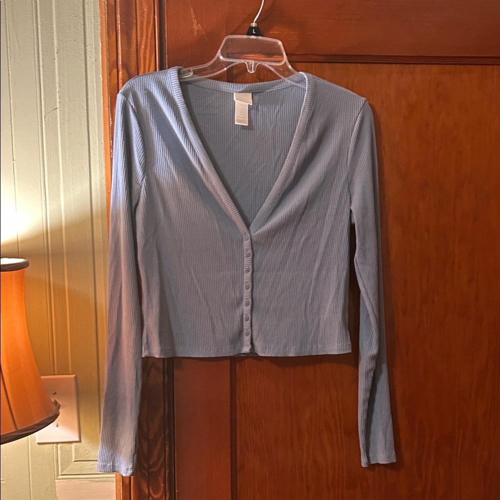 Ribbed Button Down Long Sleeve Top